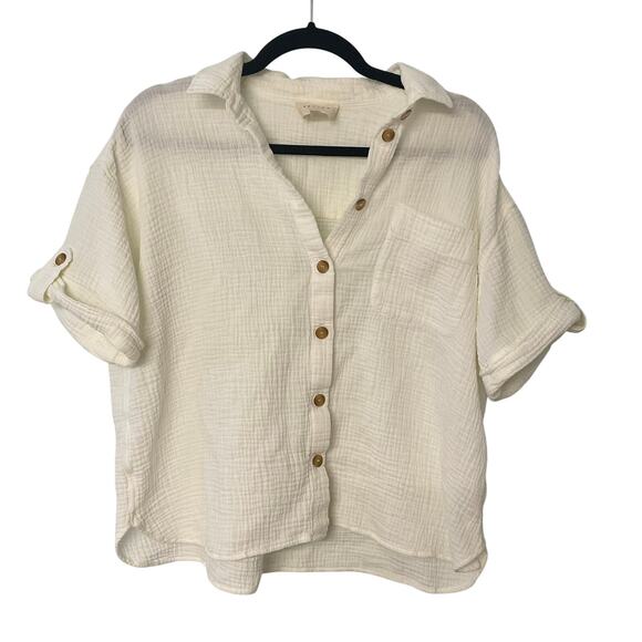 Sezane Tops - Sezane Laurine Womens Gauzy Cotton Boxy Button Shirt Short Sleeves Size 36
